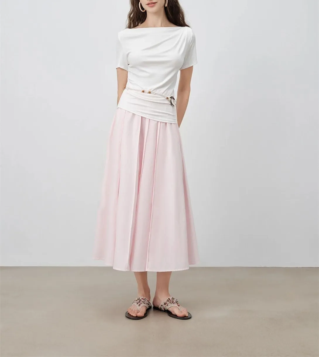 Women's Pleated A-Line Midi Skirt Casual Everyday Office Flared Long Skirt