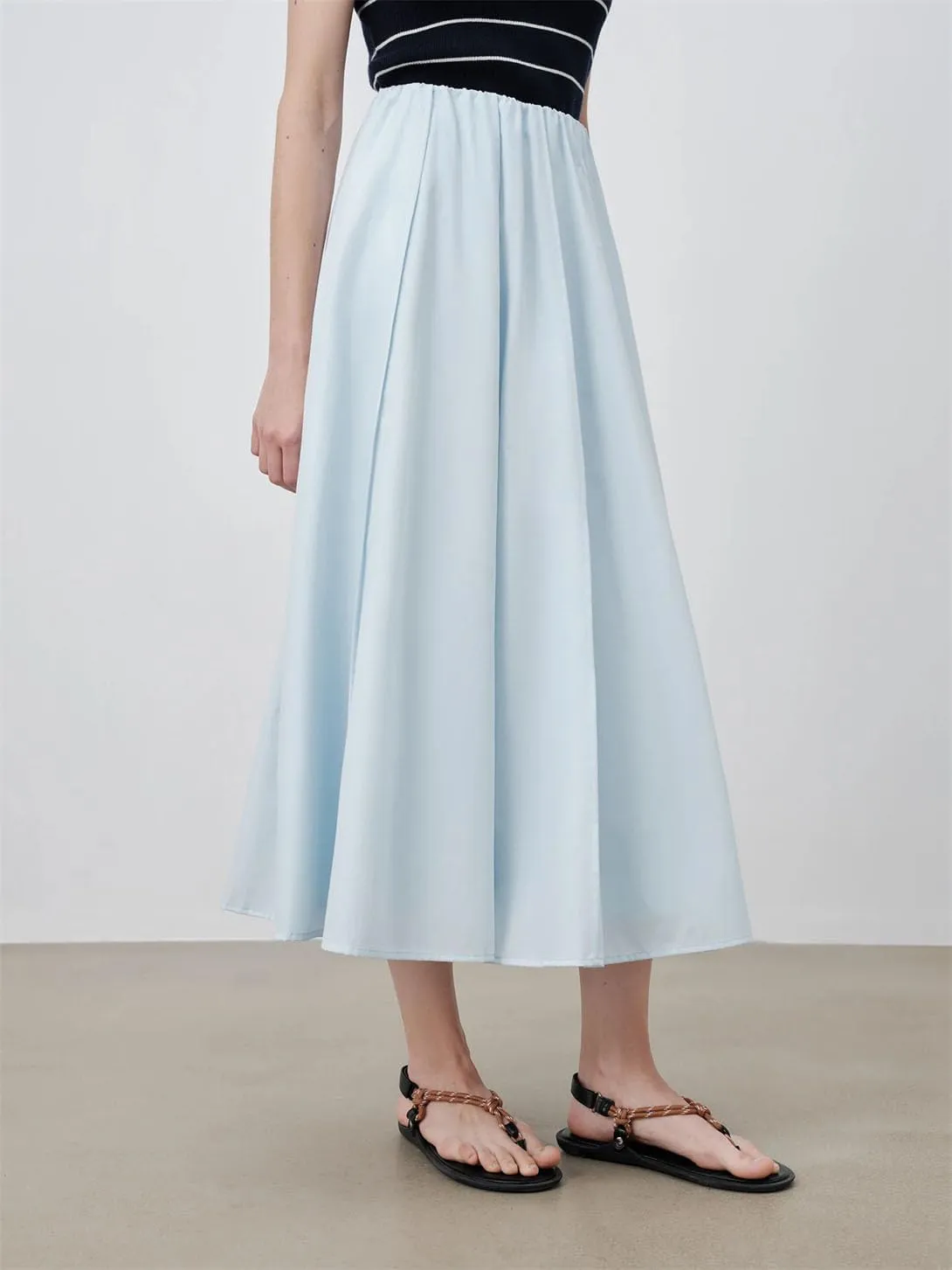 Women's Pleated A-Line Midi Skirt Casual Everyday Office Flared Long Skirt