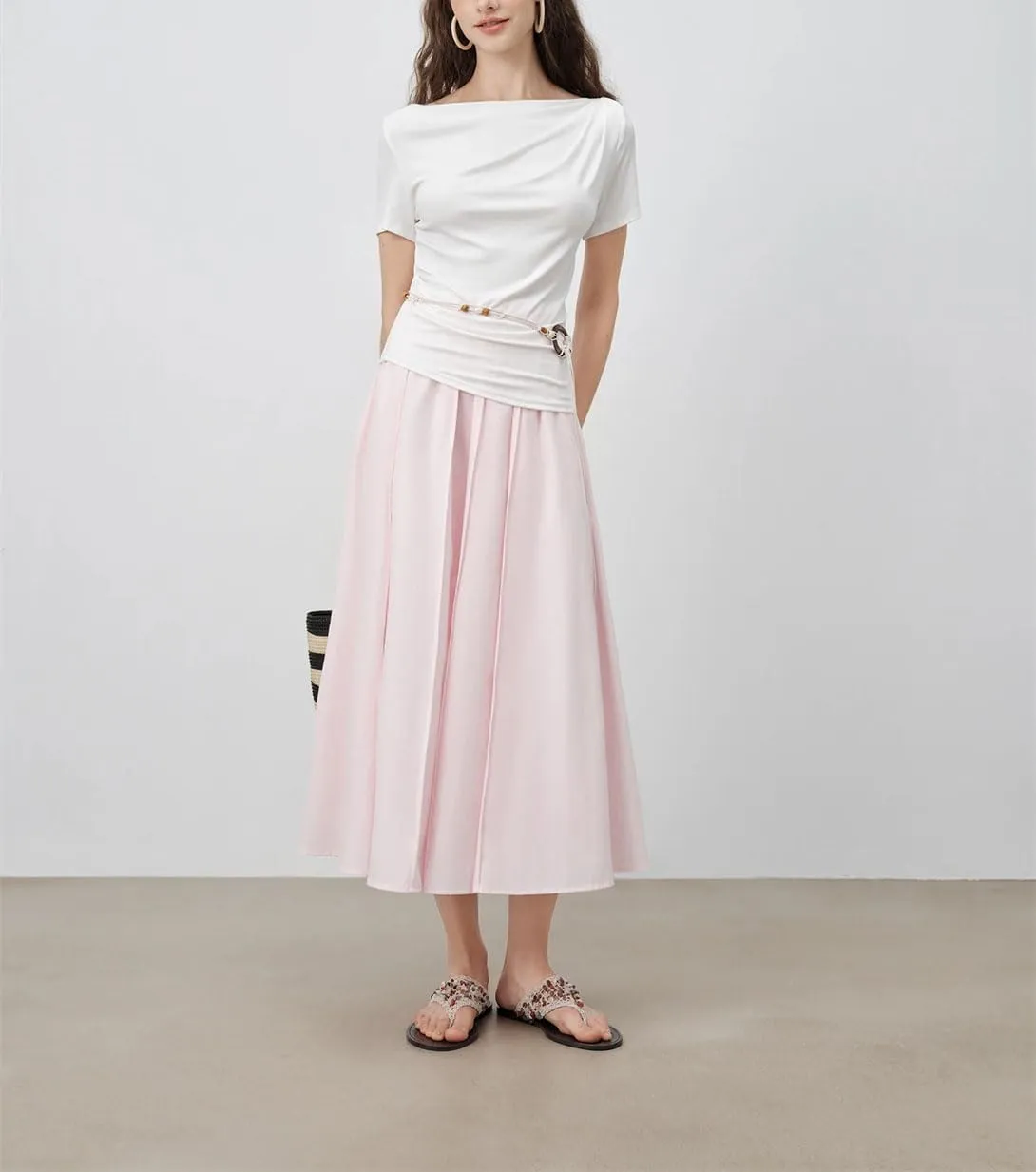 Women's Pleated A-Line Midi Skirt Casual Everyday Office Flared Long Skirt