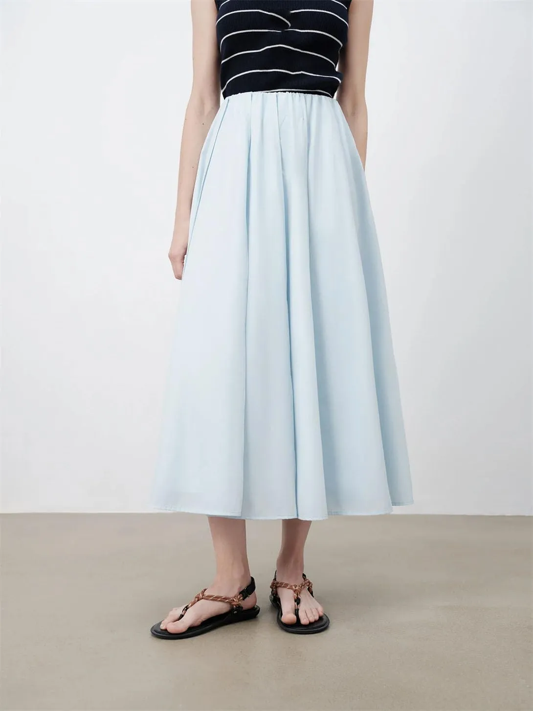 Women's Pleated A-Line Midi Skirt Casual Everyday Office Flared Long Skirt