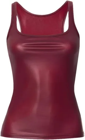 Women's Solid Color Casual Square Collar Pu Imitation Leather Y2k Slim Sleeveless Camisole