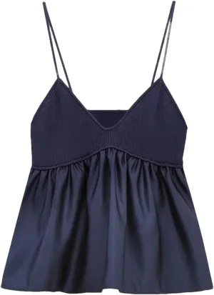 Women's Solid Color Casual V-Neck Knitted Ruffle Stitching High Waist Camisole Top