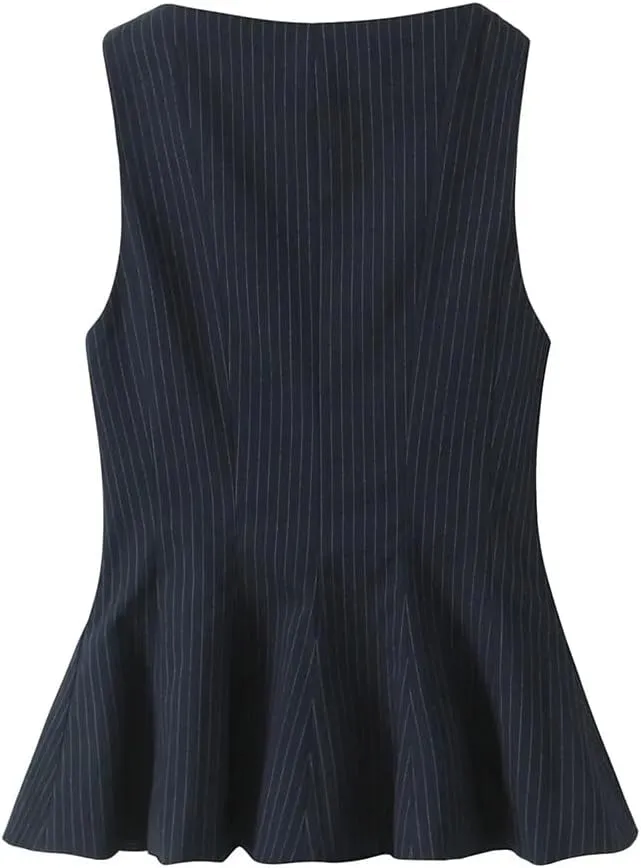 Women's Stripe Pattern Tank Tops Official Sleeveless O Neck Slim Camisole Shirts Slim Fitted Vest