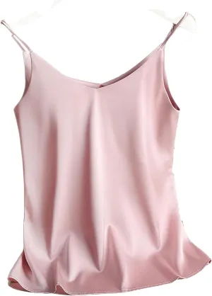 Women's Summer Camisole Spaghetti Strap Top V Neck Cami Satin Silk Tank Tops