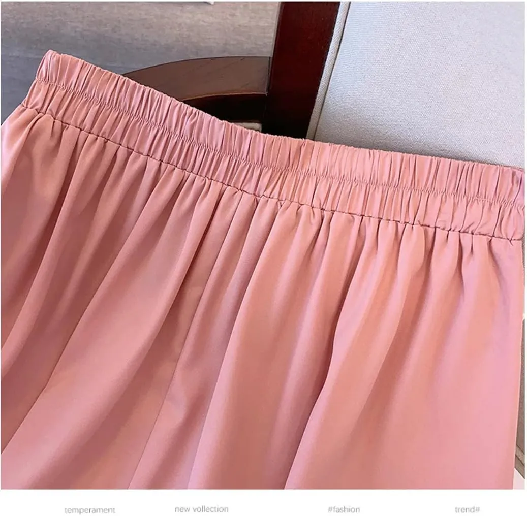Women's Summer Plus Size Loose A-Line Pleated Skirt Pink High Waist Temperament Skirt