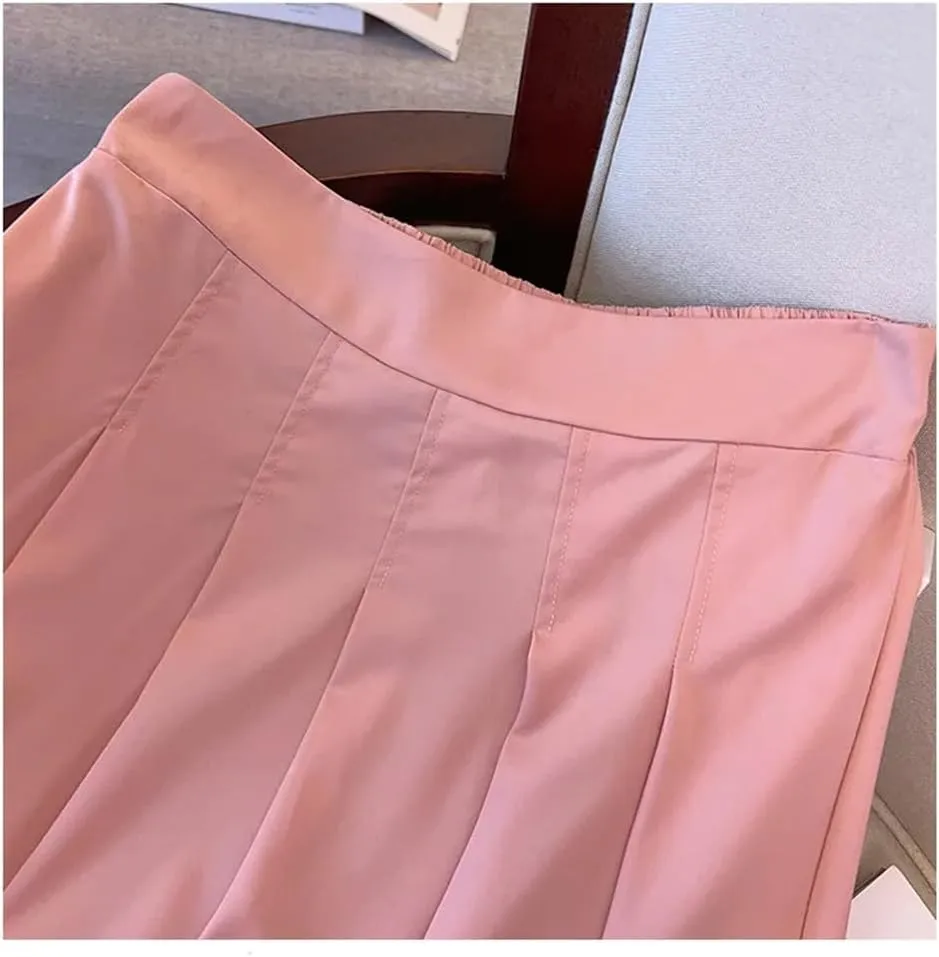 Women's Summer Plus Size Loose A-Line Pleated Skirt Pink High Waist Temperament Skirt