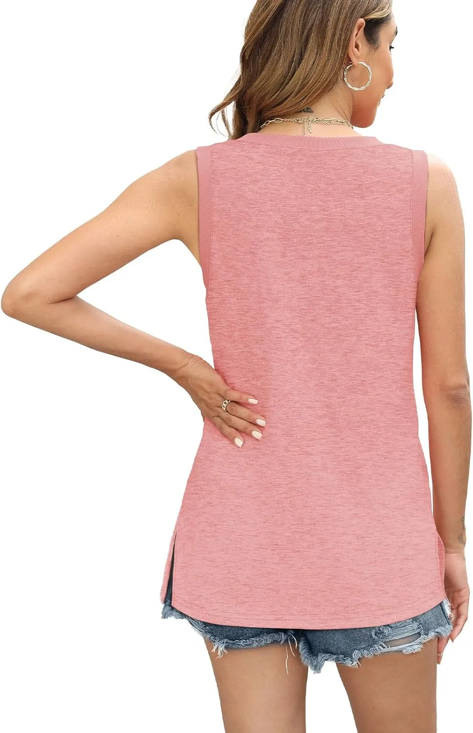 Womens Tank Tops Summer V Neck Loose Fit Casual Basic Side Split Sleeveless