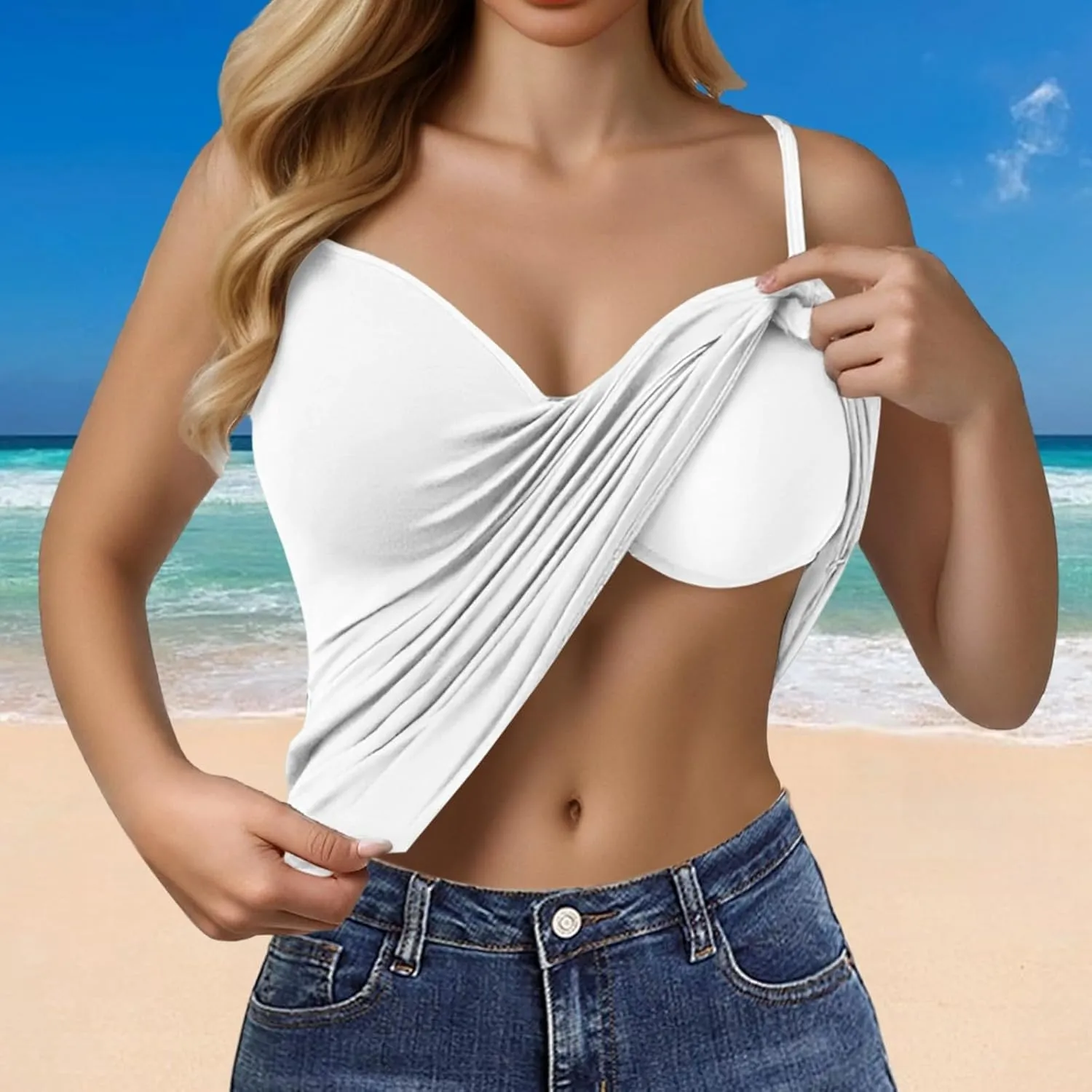 Womens Tank Tops with Built in Bra Summer Basic Padded Yoga Shirt Shelf Bras Workout Camisole Casual Undershirt