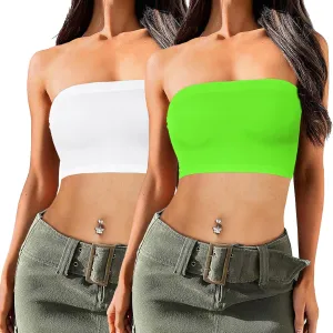 Womens Tube Tops Summer Bandeau Casual Crop Top Going Out Strapless Tank Basic Short Shirt