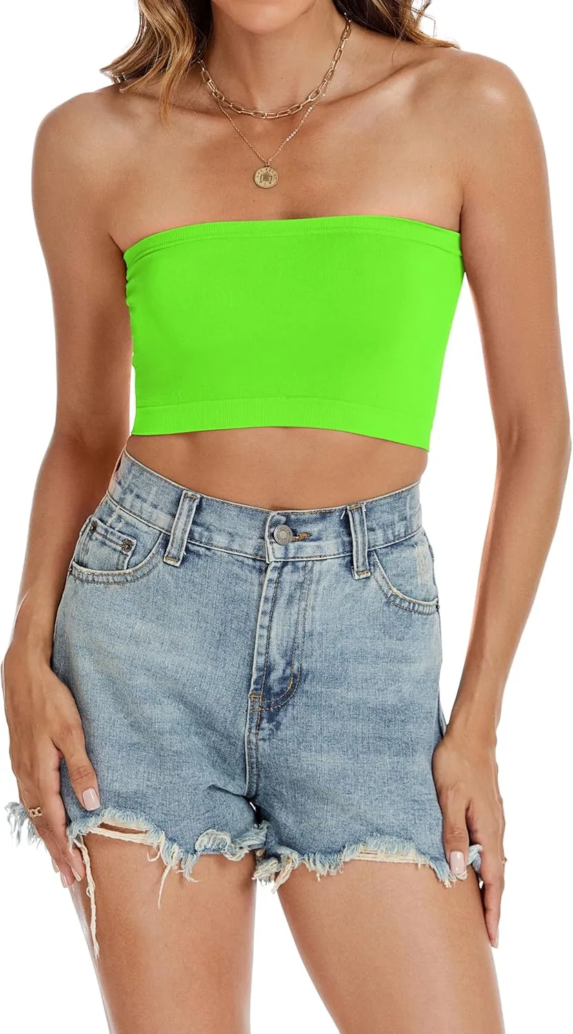 Womens Tube Tops Summer Bandeau Casual Crop Top Going Out Strapless Tank Basic Short Shirt