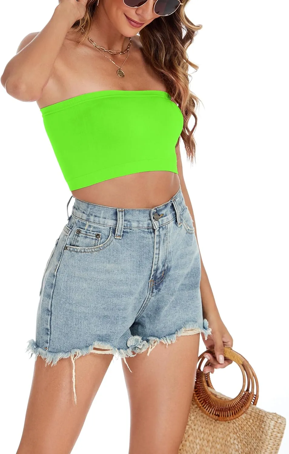 Womens Tube Tops Summer Bandeau Casual Crop Top Going Out Strapless Tank Basic Short Shirt