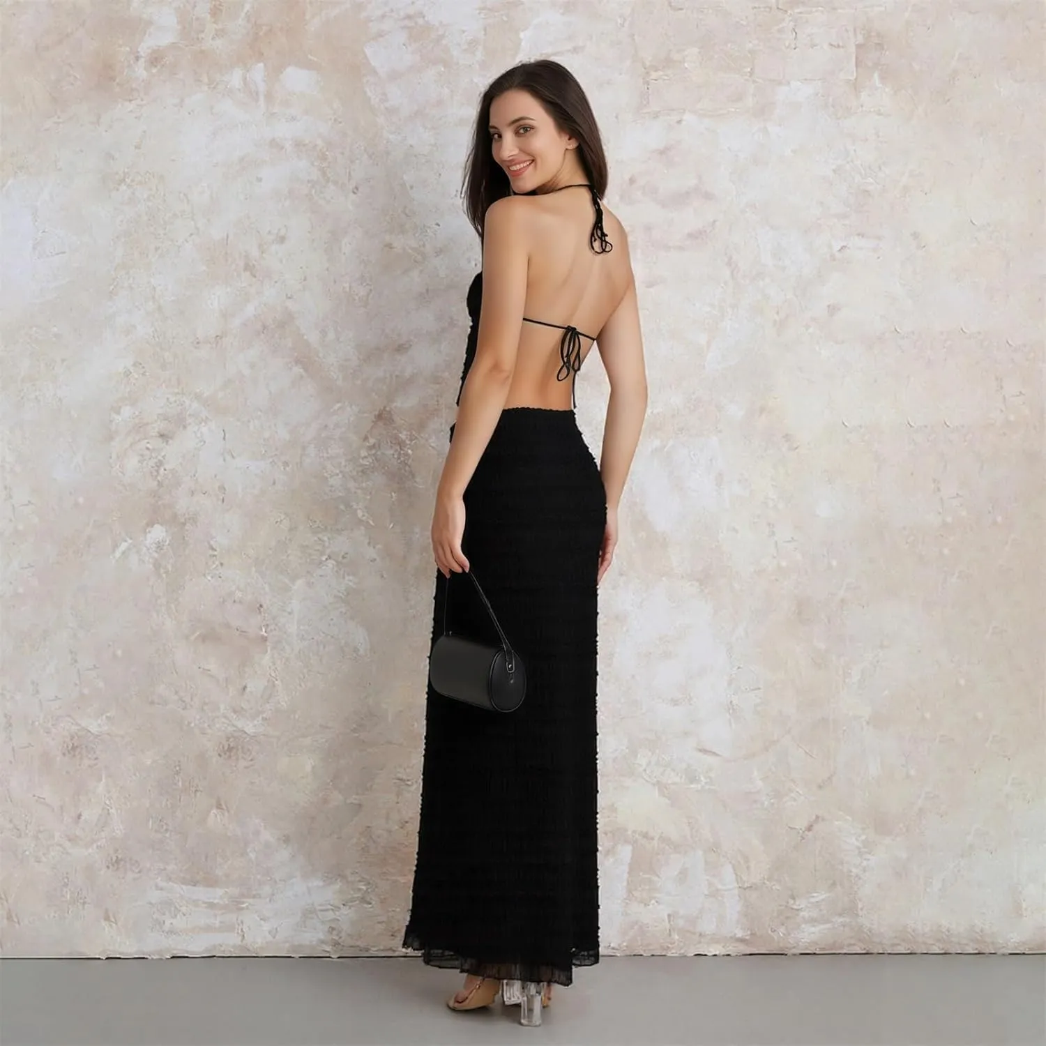 Womens Two Piece Maxi Skirt Sets Summer Backless Halter Tops Matching Pleated Flowy Skirt Sets Beach Outfits
