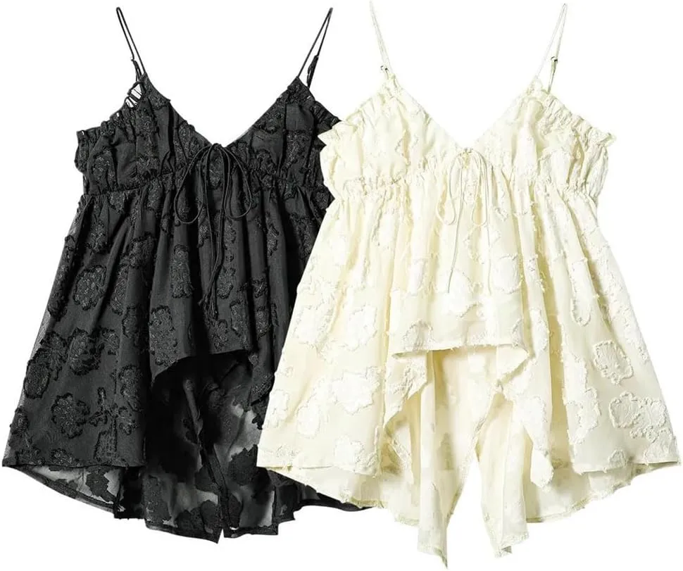 Women's V-Neck Camisole Sleevless Lace-Up Irregular Short Slim Suspender Tops