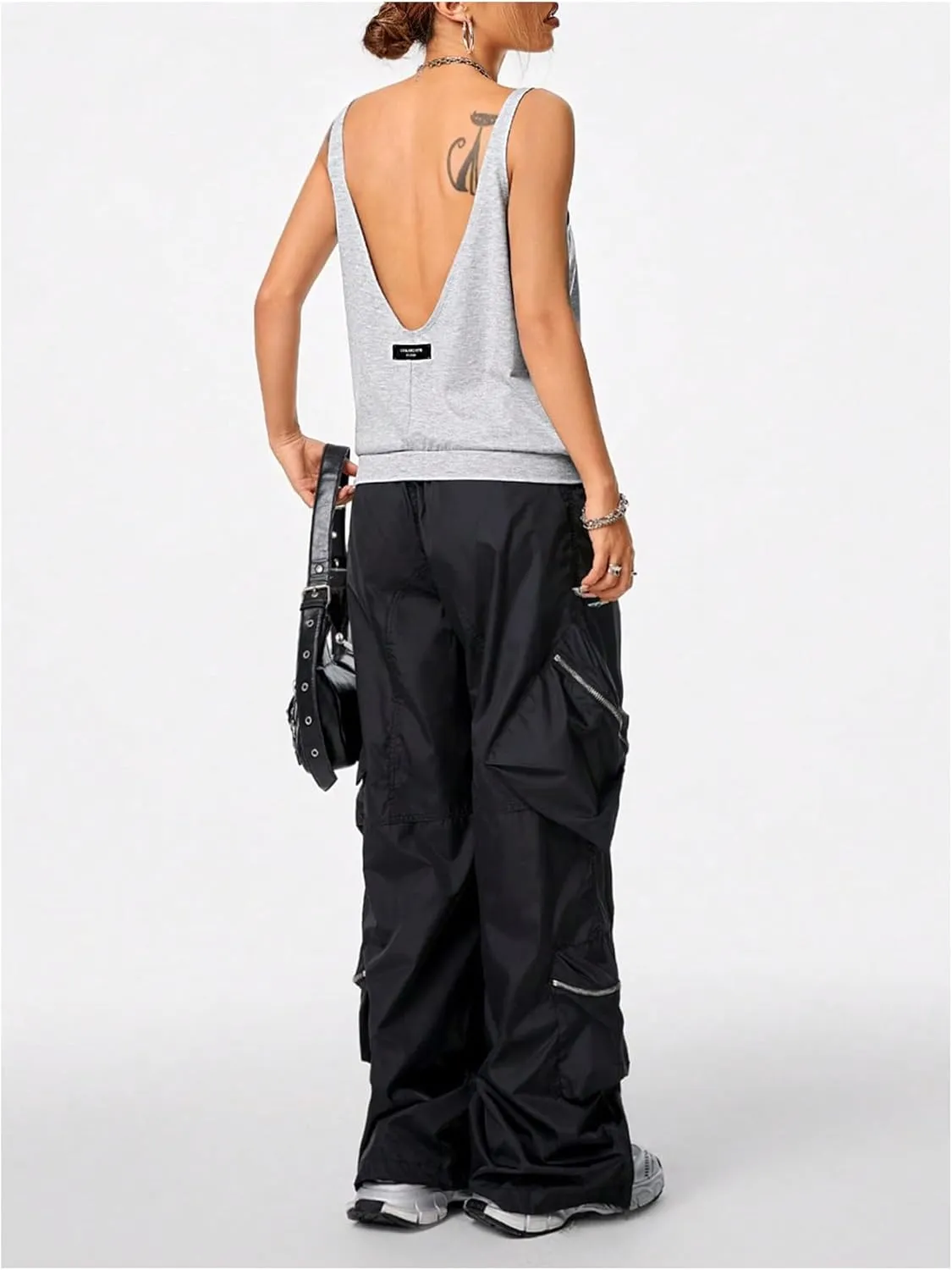 Women's Y2K Summer Tank Tops Backless Cami Scoop Neck Camisole Deep V Sleeveless Tshirt Going Out Tops