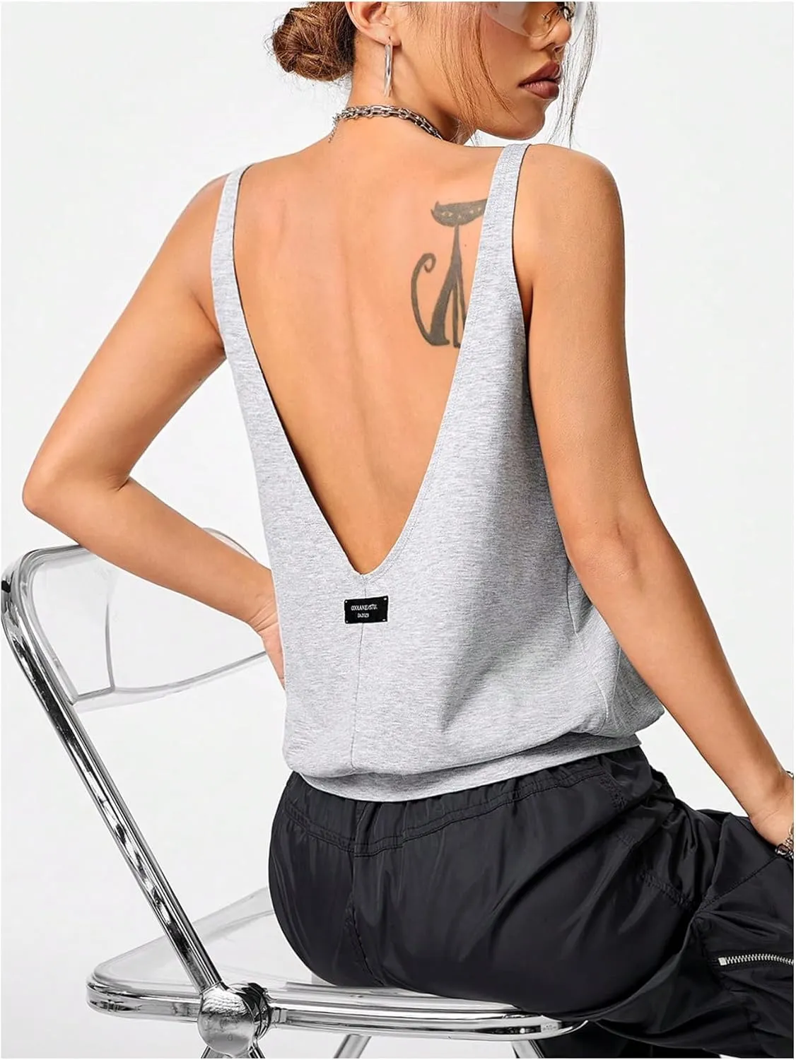 Women's Y2K Summer Tank Tops Backless Cami Scoop Neck Camisole Deep V Sleeveless Tshirt Going Out Tops