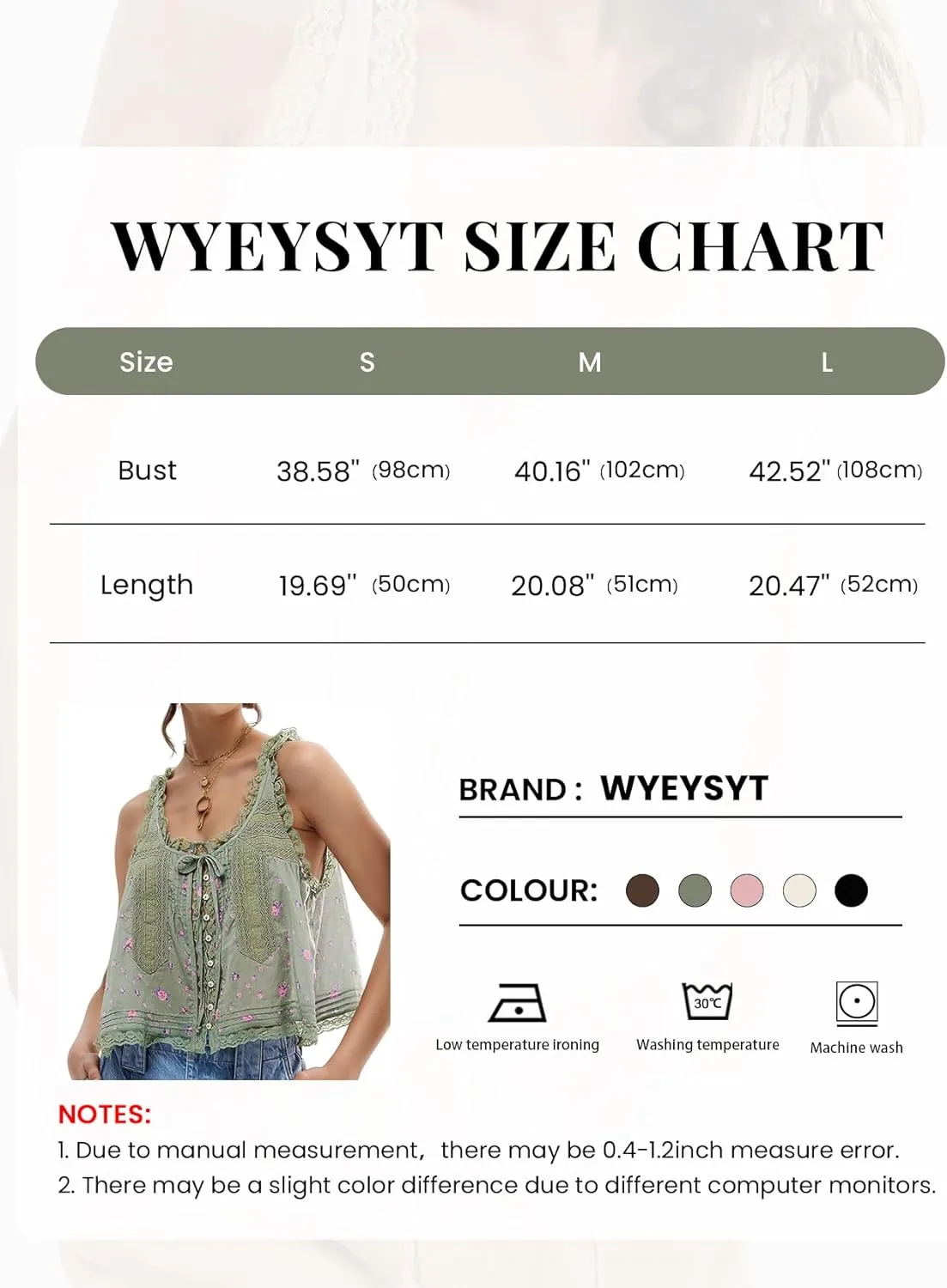 Wyeysyt Women Lace Trim Tank Tops Summer Flowers Boho Semi Sheer Tie Button Front Tops Sleeveless Mesh Going Out Cami Shirt