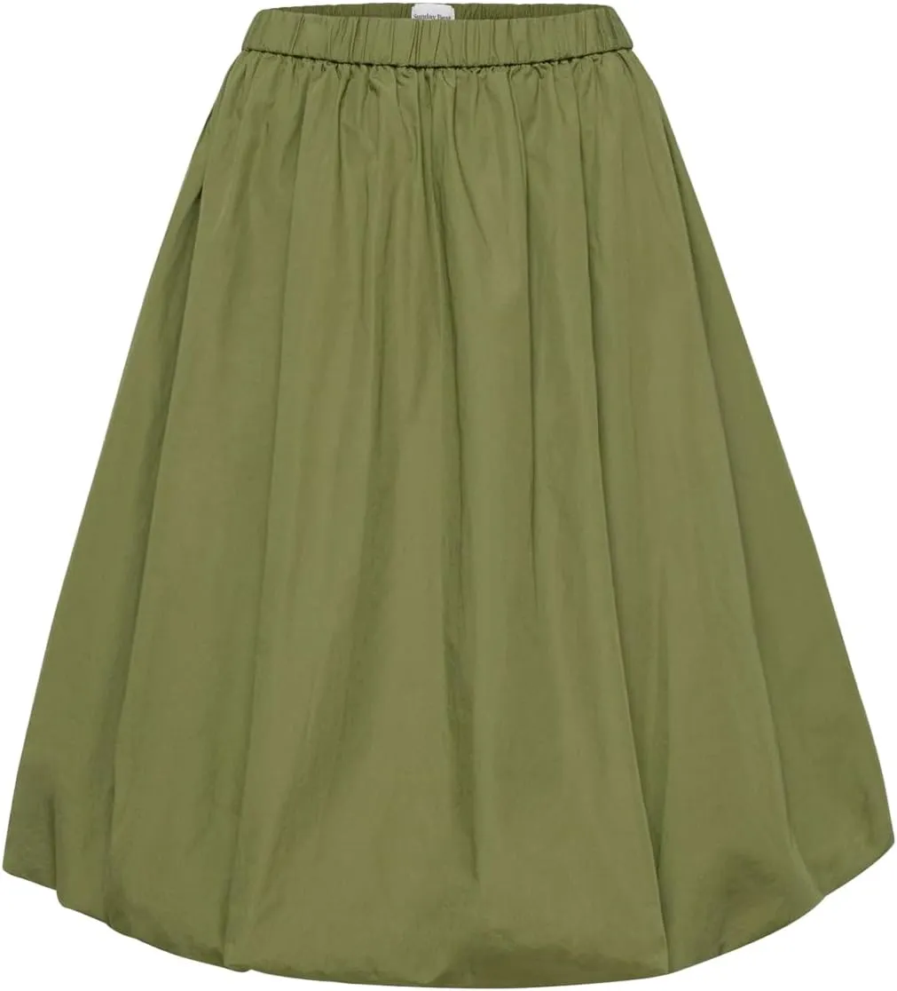 XBTCLXEBCO Women Y2K Bubble Midi Skirt Elastic Waist Flowy A-Line Long Skirt Ruffle Hem Puffy Balloon Skirt Summer Streetwear