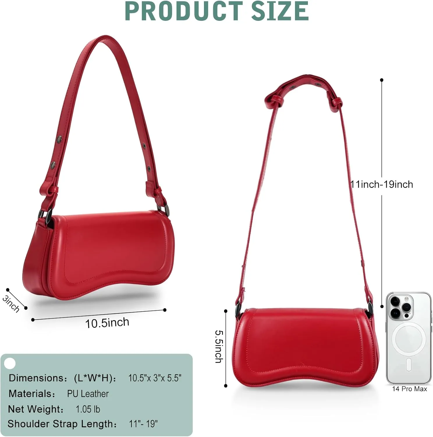 YDSIII Shoulder Bag, Women's Vintage Vegan Leather Shoulder Purse with Adjustable Strap