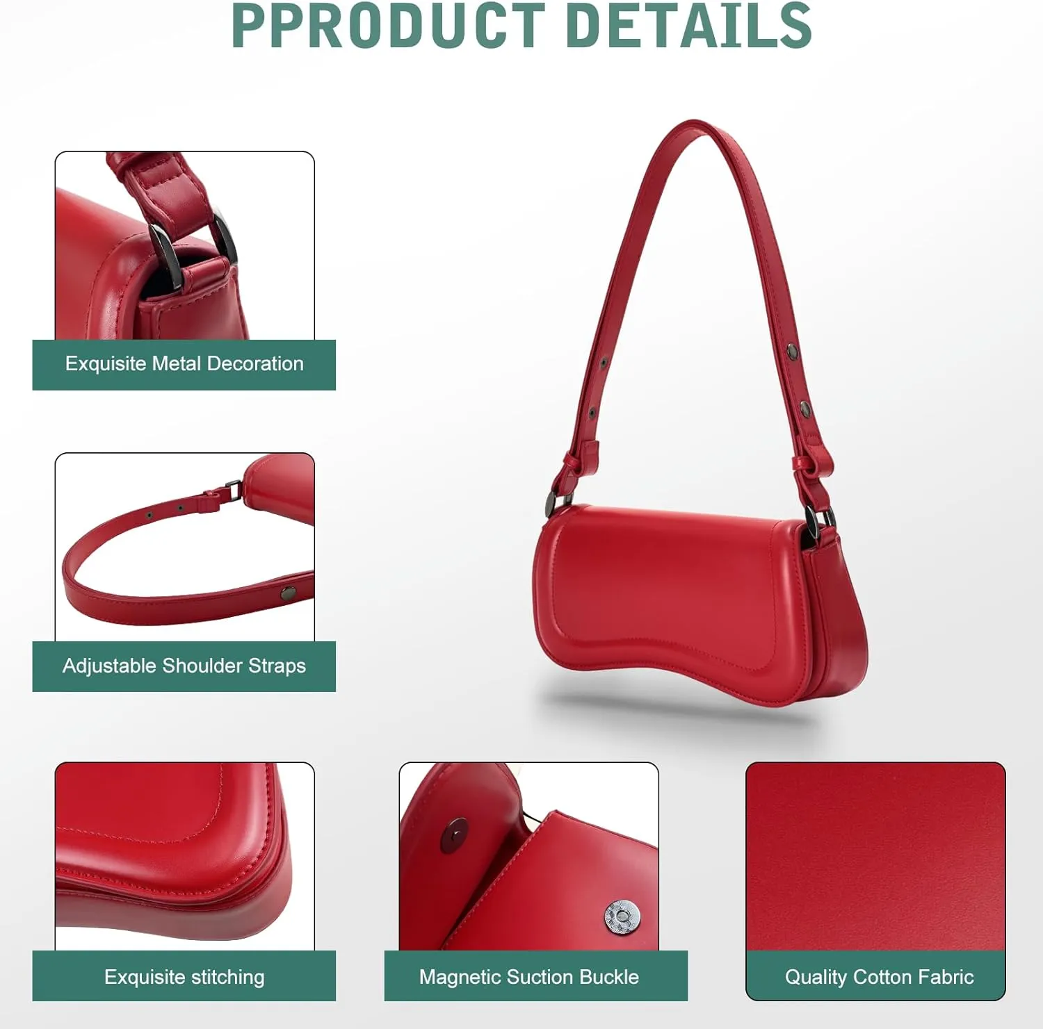 YDSIII Shoulder Bag, Women's Vintage Vegan Leather Shoulder Purse with Adjustable Strap