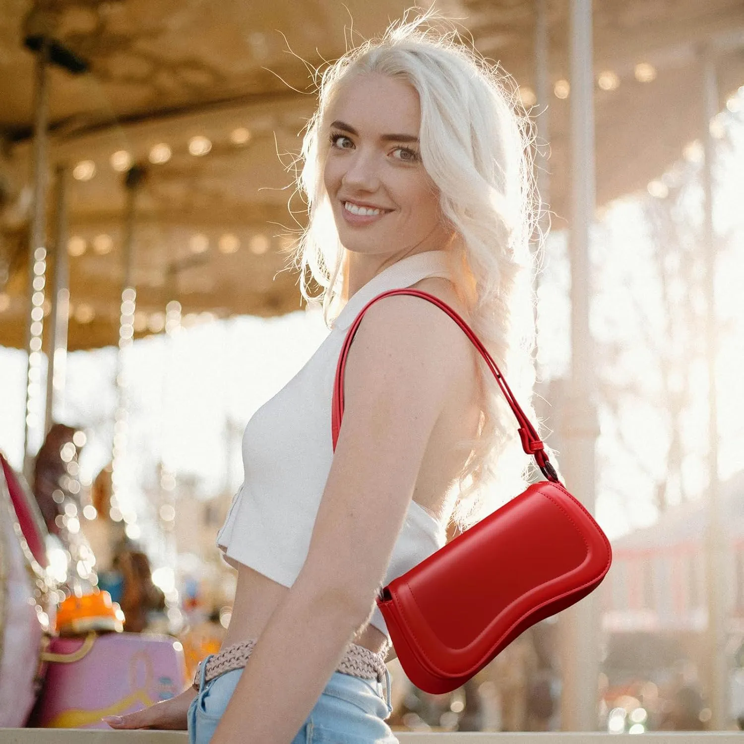 YDSIII Shoulder Bag, Women's Vintage Vegan Leather Shoulder Purse with Adjustable Strap