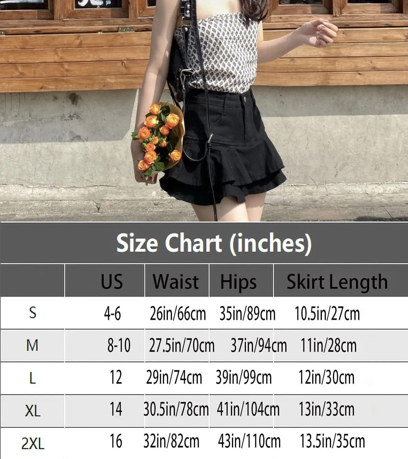 YMSHOPE Denim Mini Skirt A-Shaped Cake Bustier Skirt with Safety Trousers Lined high-Waisted Ruffled Edge Hip Short Skirt