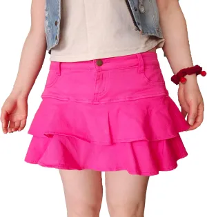 YMSHOPE Denim Mini Skirt A-Shaped Cake Bustier Skirt with Safety Trousers Lined high-Waisted Ruffled Edge Hip Short Skirt