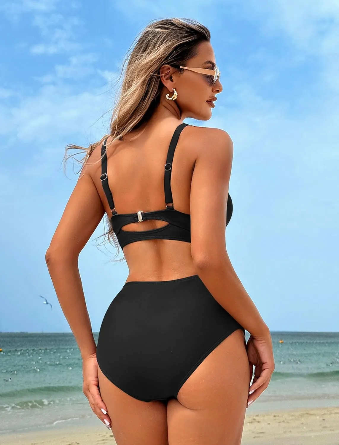 ZAFUL High Waisted Bikini Sets for Women Tummy Control Swimsuits Tie Knot High Rise 2025 Two Piece Bathing Suits
