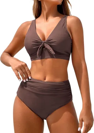 ZAFUL High Waisted Bikini Sets for Women Tummy Control Swimsuits Tie Knot High Rise 2025 Two Piece Bathing Suits