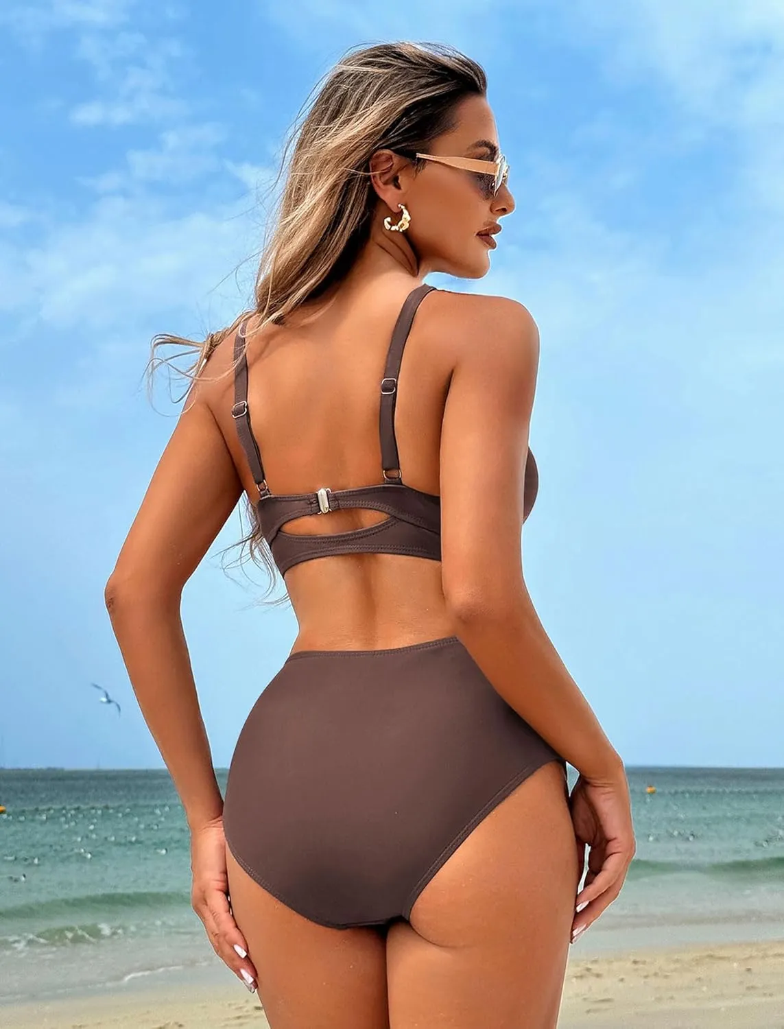 ZAFUL High Waisted Bikini Sets for Women Tummy Control Swimsuits Tie Knot High Rise 2025 Two Piece Bathing Suits