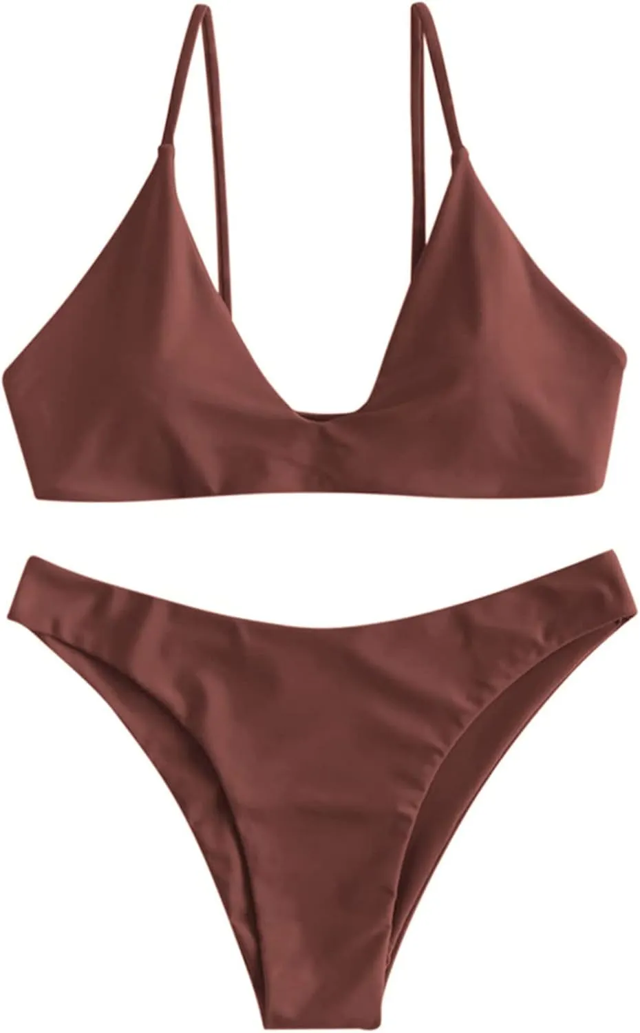 ZAFUL Women's Tie Back Padded High Cut Bralette Bikini Set Two Piece Swimsuit