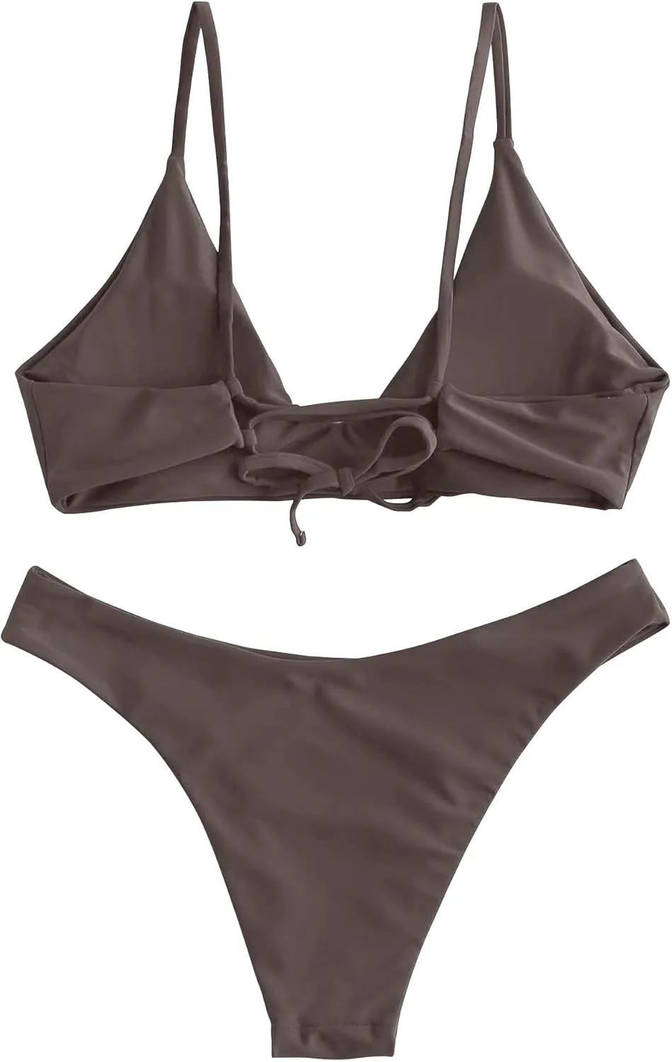 ZAFUL Women's Tie Back Padded High Cut Bralette Bikini Set Two Piece Swimsuit