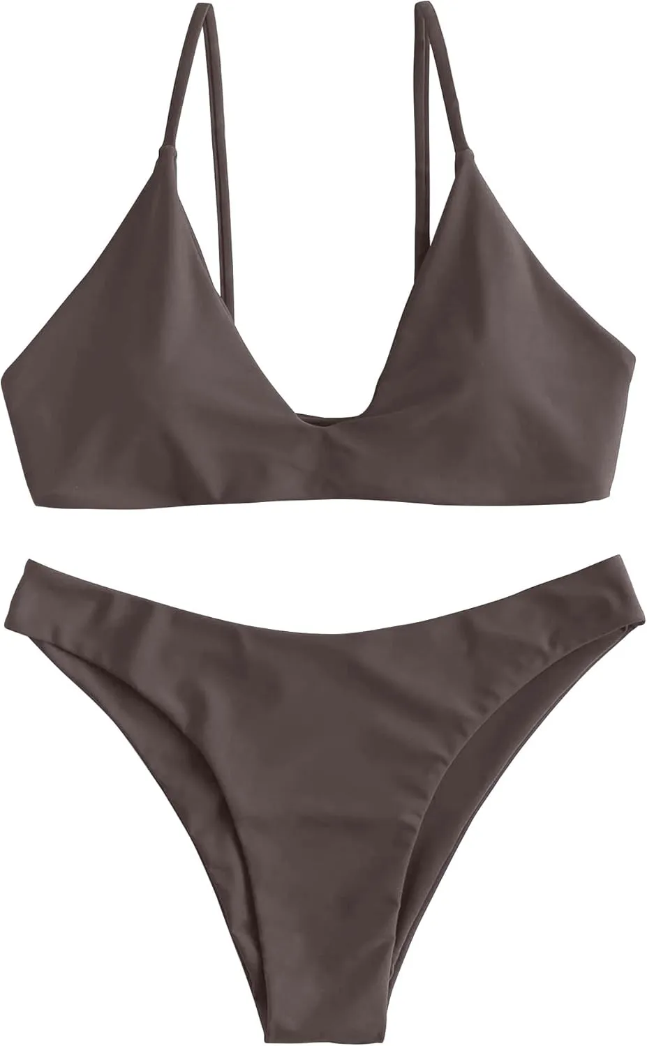 ZAFUL Women's Tie Back Padded High Cut Bralette Bikini Set Two Piece Swimsuit