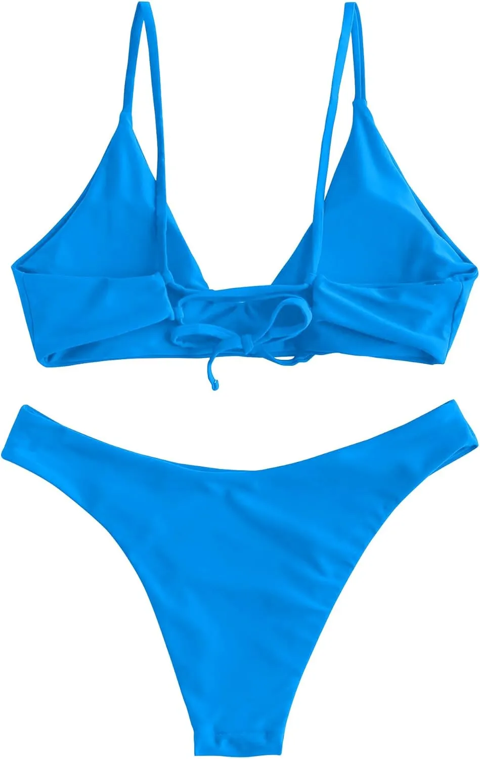 ZAFUL Women's Tie Back Padded High Cut Bralette Bikini Set Two Piece Swimsuit