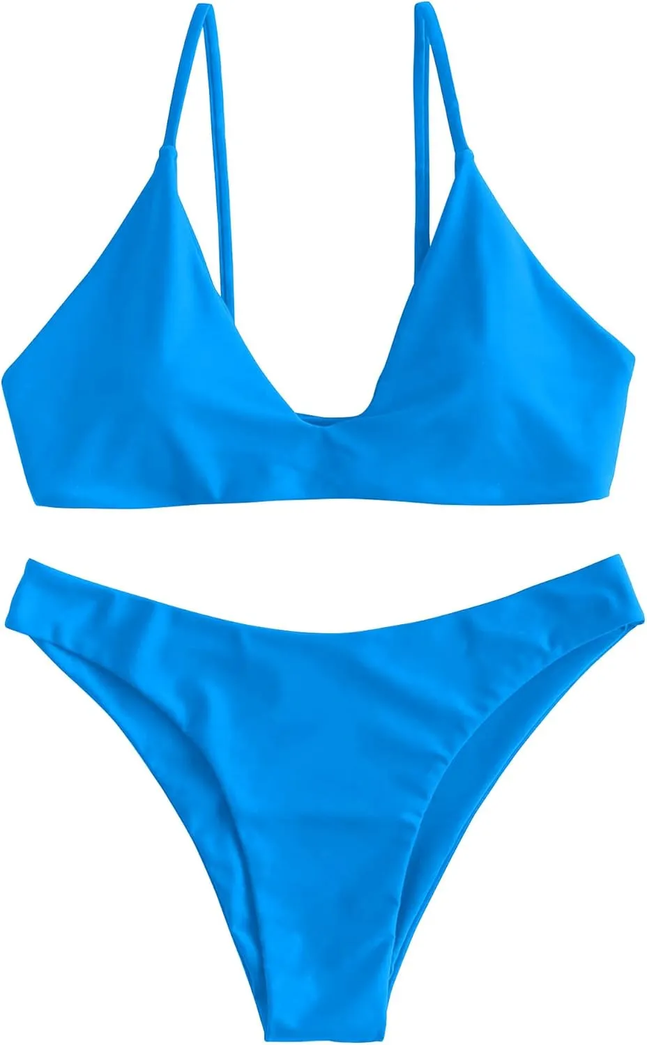 ZAFUL Women's Tie Back Padded High Cut Bralette Bikini Set Two Piece Swimsuit