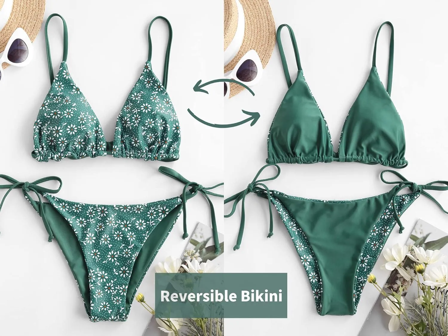 ZAFUL Women's Triangle Bikini Floral String Bikini Set Two Piece Swimsuit Bathing Suits
