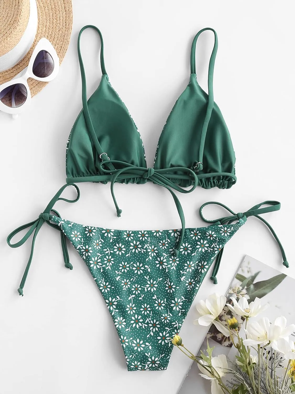ZAFUL Women's Triangle Bikini Floral String Bikini Set Two Piece Swimsuit Bathing Suits