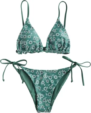 ZAFUL Women's Triangle Bikini Floral String Bikini Set Two Piece Swimsuit Bathing Suits