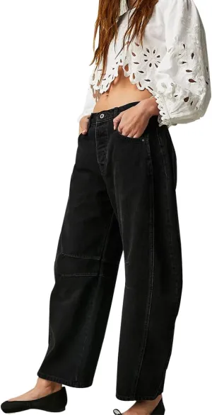 ZOCANIA Barrel Jeans Women Casual Baggy Jeans Loose Harem Pants Mid Rise Denim Cropped Trousers with Pockets