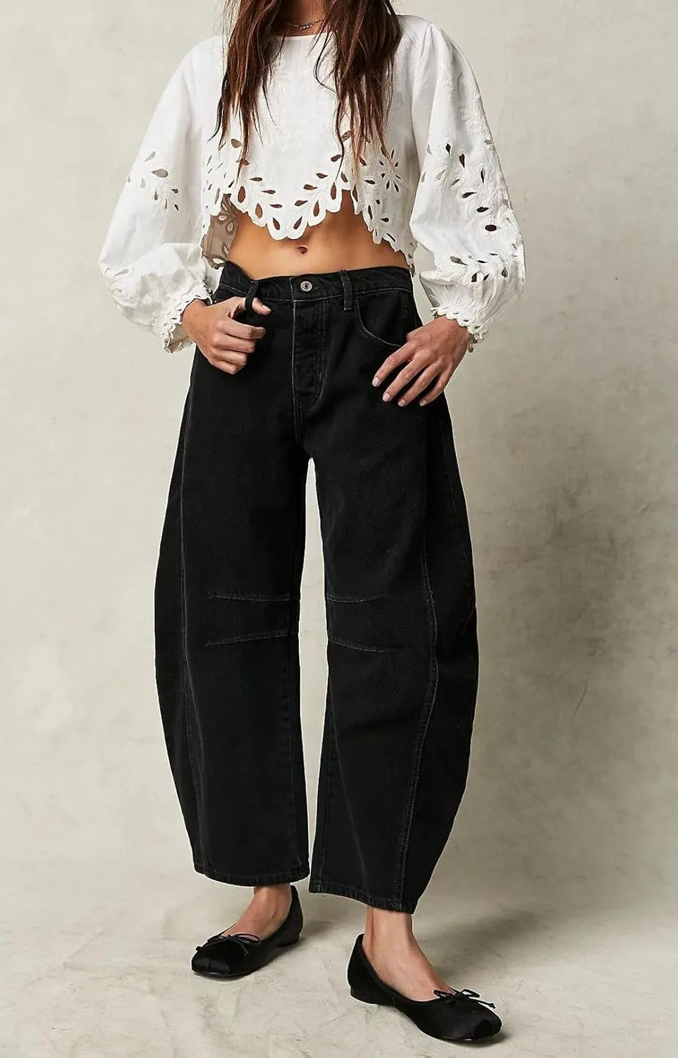 ZOCANIA Barrel Jeans Women Casual Baggy Jeans Loose Harem Pants Mid Rise Denim Cropped Trousers with Pockets