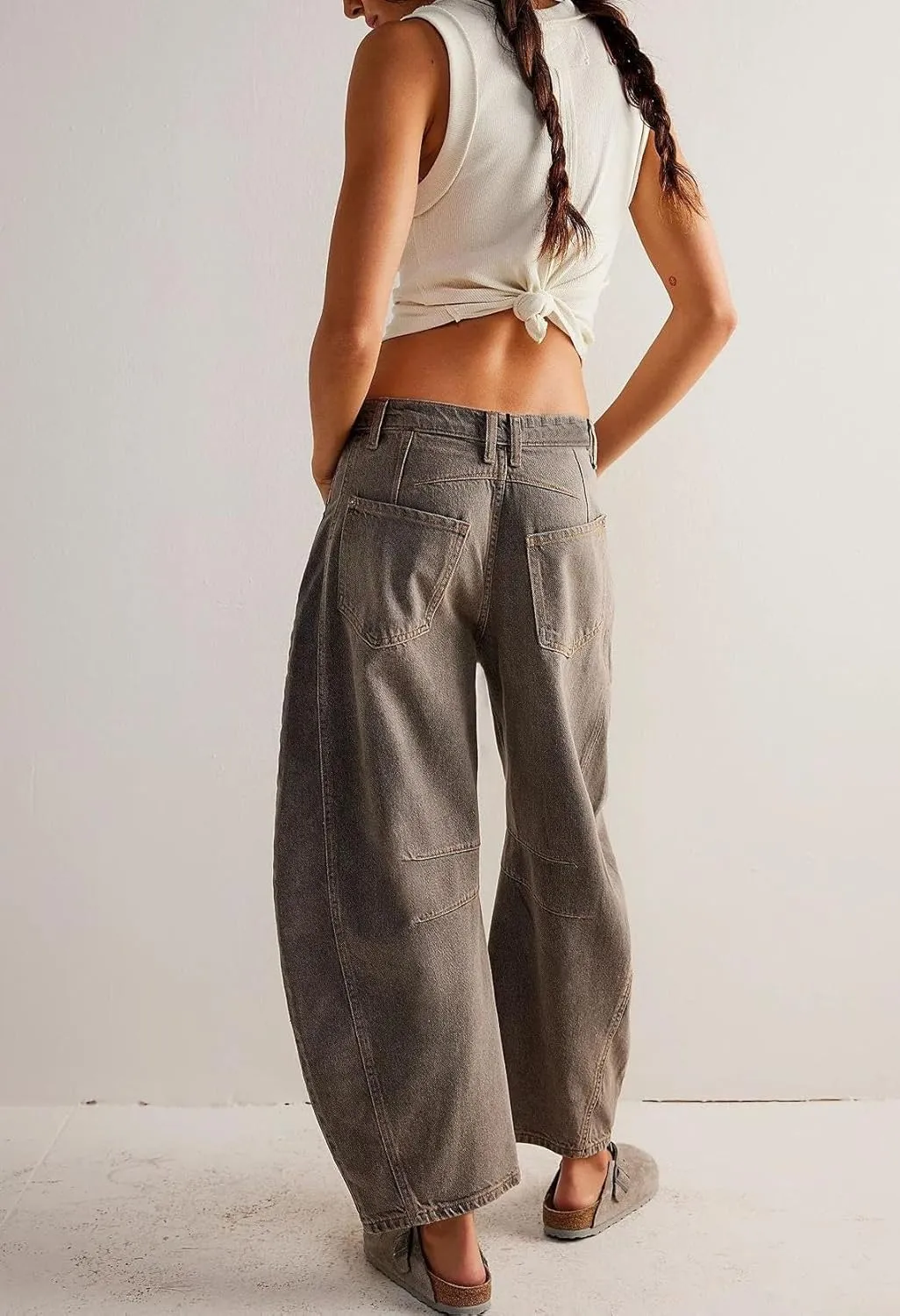 ZOCANIA Barrel Jeans Women Casual Baggy Jeans Loose Harem Pants Mid Rise Denim Cropped Trousers with Pockets