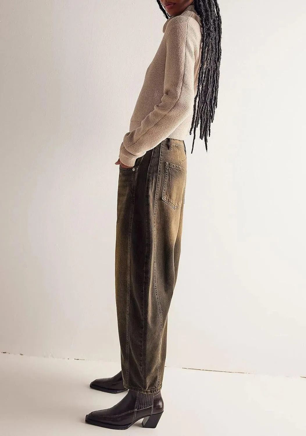 ZOCANIA Barrel Jeans Women Casual Baggy Jeans Loose Harem Pants Mid Rise Denim Cropped Trousers with Pockets
